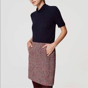 LOFT Tweed Wool Pocket Skirt Red Size 8